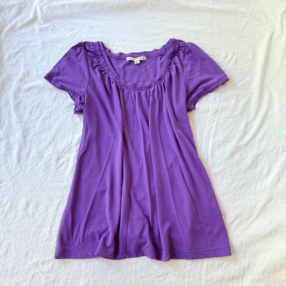 Carolyn Taylor Purple Ruffle Scoop Neck Short Sleeve Knit Top XL